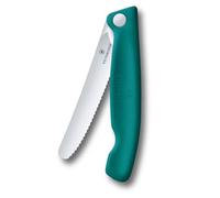 Victorinox Swiss Classic Couteau de pique-nique pliable pour les randonnées, fruits, légumes, petits pains, saucisses, à lame crantée, Extra tranchante, Vert