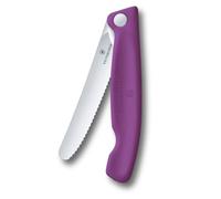 Victorinox Swiss Classic Couteau de pique-nique pliable pour les randonnées, fruits, légumes, petits pains, saucisses, à lame crantée, extra-tranchante, Violet