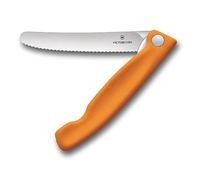 Victorinox Swiss Classic Couteau de pique-nique pliable pour les randonnées, fruits, légumes, petits pains, saucisses, à lame crantée, extra-tranchante, Orange