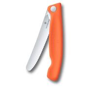 Victorinox Swiss Classic Couteau de pique-nique pliable pour les randonnées, fruits, légumes, petits pains, saucisses, à lame crantée, Extra tranchante, Orange