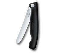 Victorinox Swiss Classic Couteau de pique-nique pliable pour les randonnées, fruits, légumes, petits pains, saucisses, à lame crantée, extra-tranchante, Noir