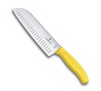 Victorinox Swiss Classic Couteau Santoku, Couteau de type asiatique, Lame extra tranchante, Taille en forme de bulbe, 17 cm, Acier inoxydable, Jaune