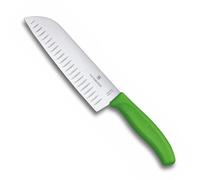 Victorinox Swiss Classic Couteau Santoku, Couteau de type asiatique, Lame extra tranchante, Taille en forme de bulbe, 17 cm, Acier inoxydable, Vert