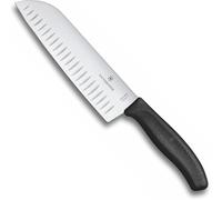 Victorinox Swiss Classic Couteau Santoku, Couteau de type asiatique, Lame extra tranchante, Taille en forme de bulbe, 17 cm, Acier inoxydable, Noir, Boîte Cadeau