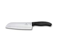 Victorinox Swiss Classic Couteau Santoku, Couteau de type asiatique, Lame extra tranchante, Taille en forme de bulbe, 17 cm, Acier inoxydable, Noir