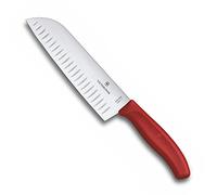 Victorinox Swiss Classic, Couteau Santoku professionnel, Lame extra-tranchante, tranchant en forme de bulbe, 17 cm, Manche plastique robuste, Acier inoxydable, rouge