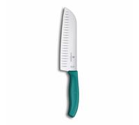 Victorinox Swiss Classic Santoku, Couteau de type asiatique, Lame extra-tranchante, Taille en forme de bulbe, 17 cm, Acier inoxydable, Blister, Vert