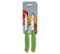 Victorinox SwissClassic couteaux à légumes verts 10 cm, set de 2 dont 1 normal et 1 dentelé, VT6-7796-L4B