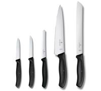 Victorinox Swiss Classic Jeu de Couteaux de Cuisine, 5 Pièces, Noir | Set de 5 couteaux en acier inoxydable avec couteau de chef, à pain et d'office. Idéal pour la découpe, Fabriqué en Suisse