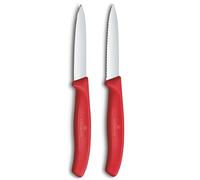 Victorinox Swiss Classic Couteau à légumes et à éplucher, pour fruits et légumes, Extra tranchant, Droit et dentelé, Acier inoxydable, Rouge