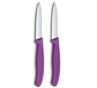 Victorinox Swiss Classic Couteau à légumes et à éplucher, pour fruits et légumes, Extra tranchant, Droit et dentelé, Acier inoxydable, Violet