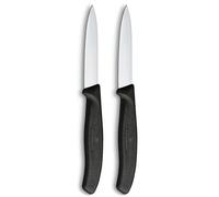 Victorinox Swiss Classic Lot de 2 Couteaux d’Office, Lame de 8 Cm, Pointe Moyenne, Acier Inoxydable, Noir