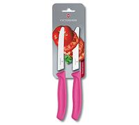 Victorinox Swiss Classic Lot de 2 Couteaux D'Office, avec Tranchant Denté, Lame de 11 Cm, Rose Vif