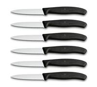 Victorinox Swiss Classic Lot de couteaux à légumes pour pros, 6 pièces, Couteaux polyvalents, Dentés, Lames tranchantes, 8 cm, Poignées plastique solides, Noir