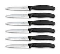 Victorinox Swiss Classic Lot de couteaux à légumes pour pros, 6 pièces, Couteaux polyvalents, Dentés, Lames tranchantes, 10 cm, Poignées plastique solides, Noir