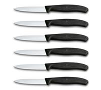 Victorinox Swiss Classic Lot de couteaux à légumes pour pros, 6 pièces, Couteaux polyvalents, Pointus, Lames tranchantes, 8 cm, Poignées plastique solides, Noir