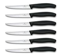 Victorinox Swiss Classic Lot de couteaux à steak et pizza pour pros, 6 pièces, Couteaux de table, Dentés, Tranchants, 11 cm, Poignées plastique solides, Noir
