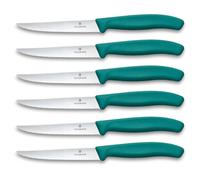 Victorinox Swiss Classic Lot de couteaux à steak et pizza pour pros, 6 pièces, Couteaux de table, Dentés, Tranchants, 11 cm, Poignées plastique solides, Vert