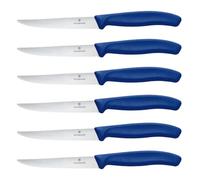 Victorinox Swiss Classic Lot de couteaux à steak et pizza pour pros, 6 pièces, Couteaux de table, Dentés, Tranchants, 11 cm, Poignées plastique solides, Bleu