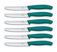 Victorinox Swiss Classic Lot de couteaux à tomates et de table pour pros, 6 pièces, Tranchant denté, Lames tranchantes, 11 cm, Poignées plastique solides, Vert