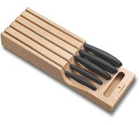 Victorinox Swiss Classic Range-Couteaux pour Tiroir, 5 Pièces, Couteaux d’Office, à Tomate et Couteau de Table, Couteau à Découper, Couteau Santoku, Couteau à Pain, Bois de Hêtre