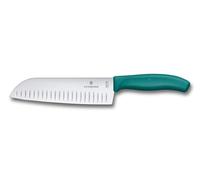 Victorinox Swiss Classic Santoku, Couteau de type asiatique, Lame extra-tranchante, Taille en forme de bulbe, 17 cm, Acier inoxydable, Blister, Vert