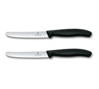 Victorinox Swiss Classic, Couteau à petit déjeuner, Couteau à pain, Lame tranchante, dentelée, 11 cm, Manche plastique, Acier inoxydable, Set 2 Pièces, Noir