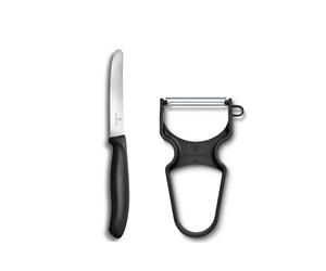 Victorinox Swiss Classic Set 2 Couteaux d'Office avec Éplucheur, Couteau de Cuisine pour Fruit et Légumes, Acier Inoxydable, Compatible Lave-Vaisselle, Noir