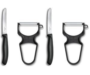 Victorinox Swiss Classic Set 2 Couteaux d'Office avec Éplucheur, Couteau de Cuisine pour Fruit et Légumes, Acier Inoxydable, Compatible Lave-Vaisselle, Noir (Lot de 2)