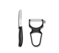 Victorinox Swiss Classic Set 2 Couteaux d'Office avec Éplucheur, Couteau de Cuisine pour Fruit et Légumes, Acier Inoxydable, Compatible Lave-Vaisselle, Noir