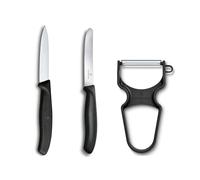 Victorinox Swiss Classic Set 3 Couteaux d'Office avec Éplucheur, Couteau de Cuisine pour Fruit et Légumes, Acier Inoxydable, Compatible Lave-Vaisselle, Noir