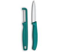 Victorinox Swiss Classic Set Couteau à Légumes et Éplucheur 2 Pcs, Vert | Idéal pour éplucher et couper fruits et légumes, lame dentelée extra tranchante, manche ergonomique, Swiss Made