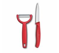 Victorinox Swiss Classic Set Couteau à Légumes et Éplucheur, 8 cm, Rouge | Idéal pour couper et éplucher les fruits et légumes, lames en acier inoxydable et manches ergonomiques, Swiss Made