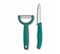 Victorinox Swiss Classic Couteau à légumes et éplucheur, 2 pièces, Lame extra tranchante, pour fruits et légumes, Acier inoxydable, Vert