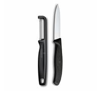 Victorinox Swiss Classic Set de couteaux à légumes avec éplucheur, pour légumes et fruits, 2 pièces, Lame extra tranchante, Noir