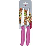 Victorinox Swiss Classic Gourmet Lot de 2 Couteaux à Steak, Tranchant Denté, Tranchant Acéré, Rose Vif