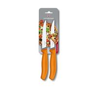Victorinox Swiss Classic Gourmet Lot de 2 Couteaux à Steak, Tranchant Denté, Lavable au Lave-Vaisselle, Orange