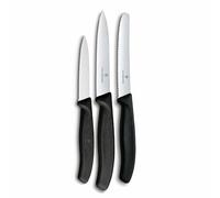 Victorinox Swiss Classic Set de couteaux de cuisine, 3 pièces, Couteau à légumes, à tomates et à petit déjeuner, Manche plastique robuste, Acier inoxydable, Noir