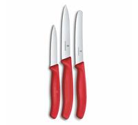 Victorinox Swiss Classic Set de couteaux de cuisine, 3 pièces, Couteau à légumes, à tomates et à petit déjeuner, Manche plastique robuste, Acier inoxydable, Rouge