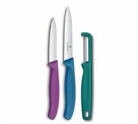 Victorinox Swiss Classic Set de 3 Couteaux à Tomates et Légumes | Comprend un couteau à tomates, un couteau à légumes et un éplucheur universel à lames en acier inox ultra-tranchantes
