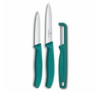 Victorinox Swiss Classic Set de couteaux à légumes avec éplucheur, couteau à éplucher et couteau à tomates, 3 pièces, Lame extra tranchante, Vert