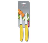 Victorinox Swiss Classic Lot de 2 Couteaux D’Office, Lame de 8 Cm, Pointe Moyenne, Acier Inoxydable, Jaune