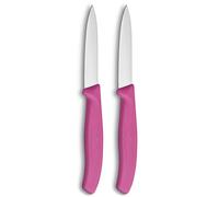 Victorinox Swiss Classic, Set de couteaux à éplucher et à légumes, 2 pièces, Lame extra-tranchante, Aiguisage droit pour des coupes précises, 8 cm, Acier inoxydable, Rose
