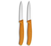 Victorinox Swiss Classic, Set de couteaux à éplucher et à légumes, 2 pièces, Lame extra-tranchante, Aiguisage droit pour des coupes précises, 8 cm, Acier inoxydable, Orange