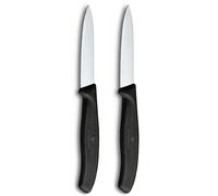 Victorinox Swiss Classic, Set de couteaux à éplucher et à légumes, 2 pièces, Lame extra-tranchante, Aiguisage droit pour des coupes précises, 8 cm, Acier inoxydable, Noir