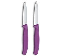 Victorinox Swiss Classic, Set de couteaux à éplucher et à légumes, 2 pièces, Lame extra-tranchante, Aiguisage droit pour des coupes précises, 8 cm, Acier inoxydable, Violet