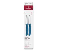 Victorinox Swiss Classic, Set de couteaux à éplucher et à légumes, 2 pièces, Lame extra-tranchante, Aiguisage droit pour des coupes précises, 8 cm, Acier inoxydable, Bleu