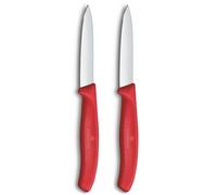 Victorinox Swiss Classic, Set de couteaux à éplucher et à légumes, 2 pièces, Lame extra-tranchante, Tranchant droit pour des coupes précises, 8 cm, Acier inoxydable, Rouge