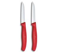 Victorinox Swiss Classic Set de couteaux à éplucher pour fruits et légumes, 2 pièces, Coupe droite, Extra tranchant, Rouge