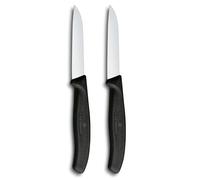 Victorinox Swiss Classic Set de couteaux à éplucher pour fruits et légumes, 2 pièces, Coupe droite, Extra tranchant, Noir